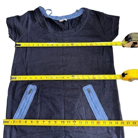 Wrap London Shift Dress Blue Short sleeve Cotton Sz XS Zip Pockets Boxy Coastal - Picture 9 of 10